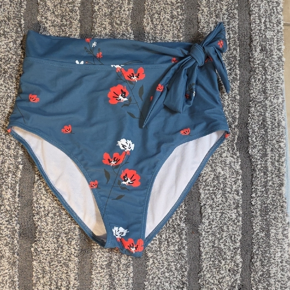 Women's Floral Tie-Front Swim Bottom - Blue and Red-New Without Tag